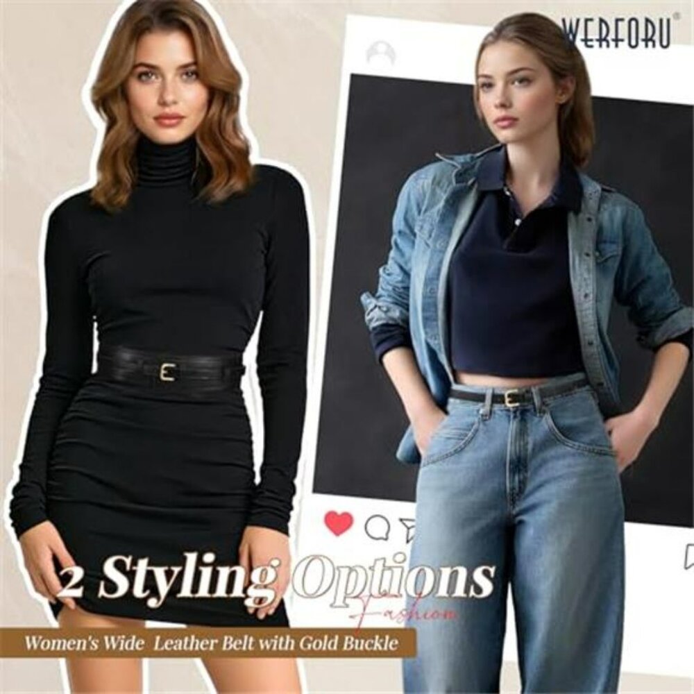 Women Wide Waist Belts for Dress Women Fashion Wide Leather Belt 2-in-1 - Picture 3 of 7